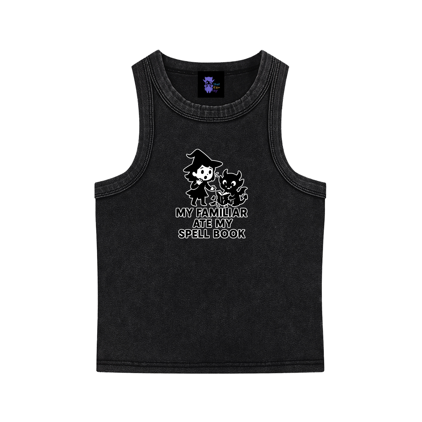 Familiar Ate the Spellbook – Witchy Chaos Snow Washed Tank