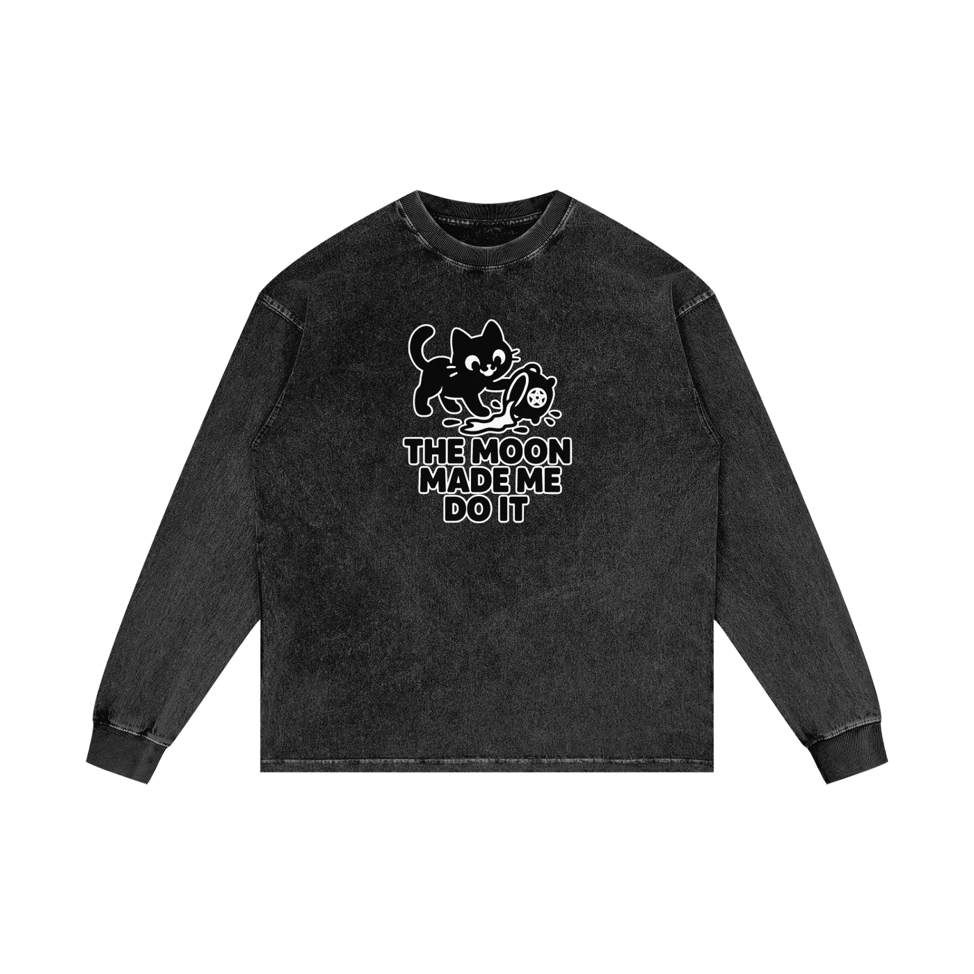 The Moon Made Me Do It (Cat) – Witchy Acid Wash Long Sleeve