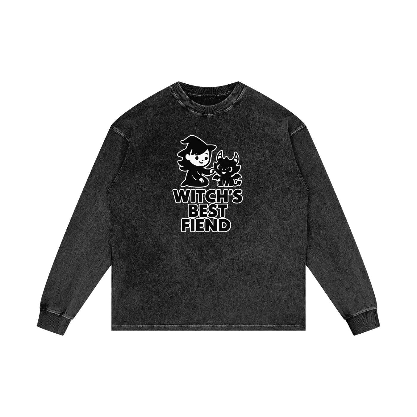Witch’s Best Fiend – Dark Witch Acid Wash Long Sleeve